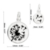 Dandelion Two Piece Solid Sterling Silver 925 Pendants and measurements on a white background