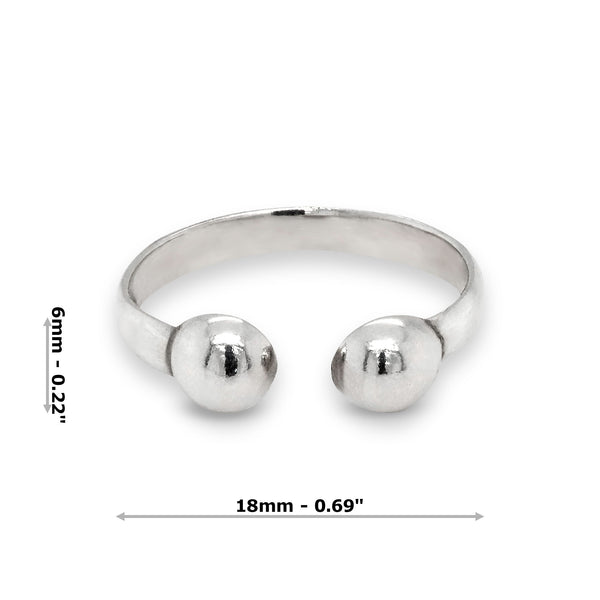 Double Ball Curved Thin Band Sterling Silver 925 Toe Ring