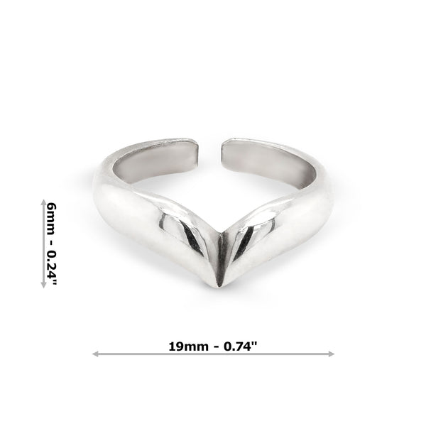 Heart Chevron Curved Band Sterling Silver 925 Toe Ring