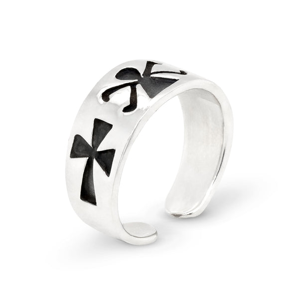 Oxidised Person Crosses Flat Band Sterling Silver 925 Toe Ring