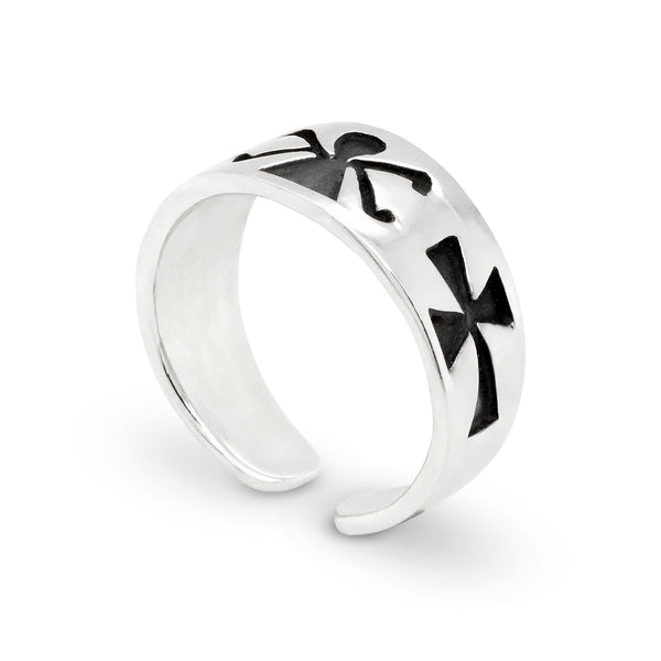 Oxidised Person Crosses Flat Band Sterling Silver 925 Toe Ring