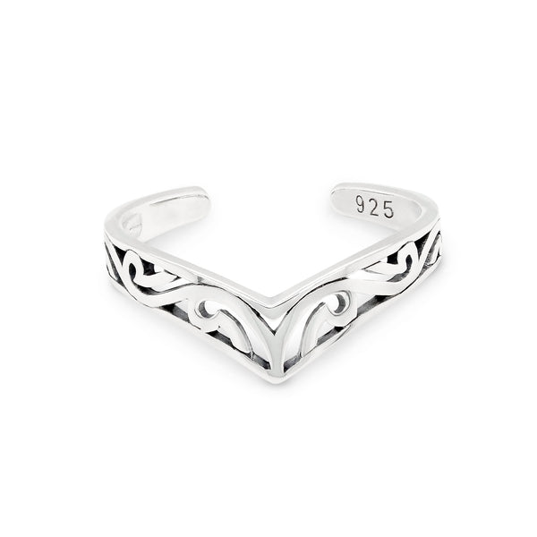 Chevron Ornate Gothic Cut Out Sterling Silver 925 Toe Ring