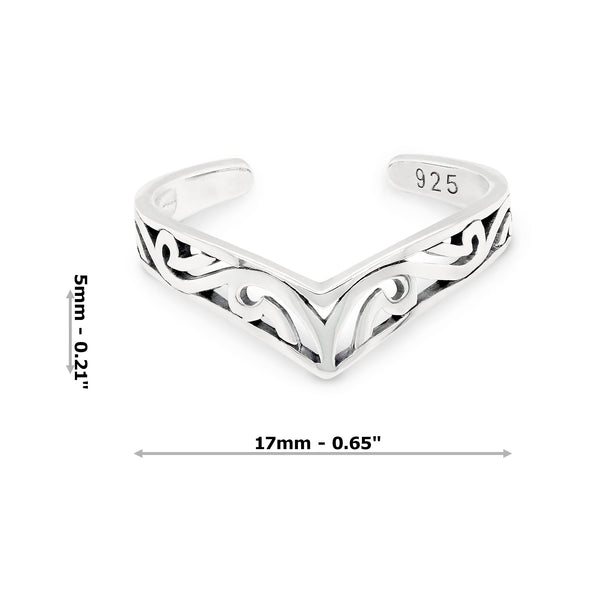 Chevron Ornate Gothic Cut Out Sterling Silver 925 Toe Ring