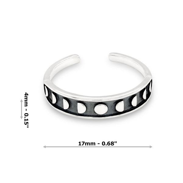 Moon Phases Solid Band Sterling Silver 925 Toe Ring