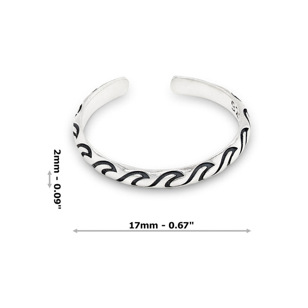Wave Small Rounded Solid Band Sterling Silver 925 Toe Ring