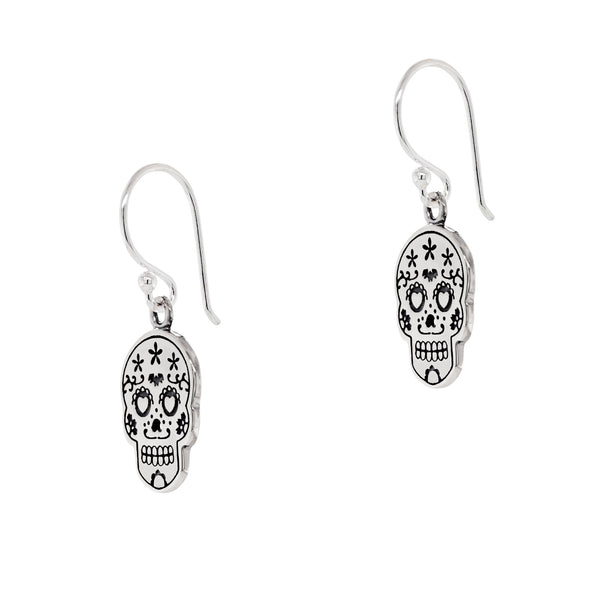 925 sterling silver sugar skull heart eyes hook earrings