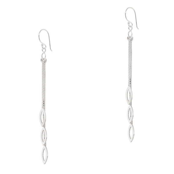 925 sterling silver chained marquise hook earrings