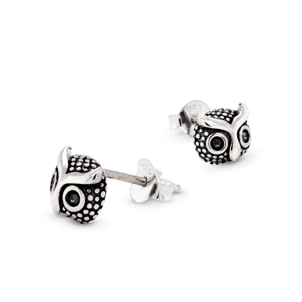 925 sterling silver oxidised owl stud earrings