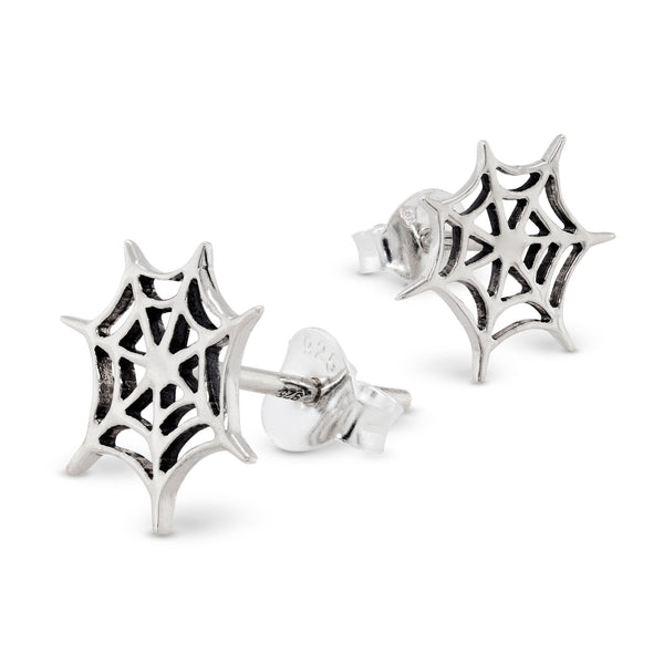 925 sterling silver spider web stud earrings