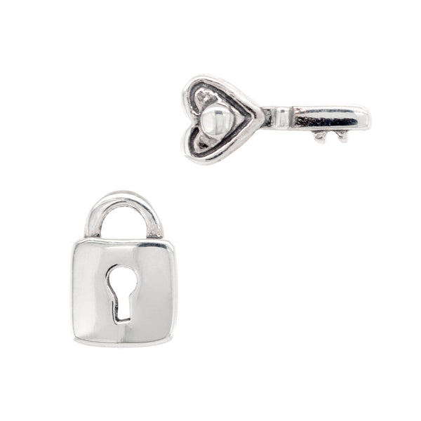 925 sterling silver lock heart key stud earrings