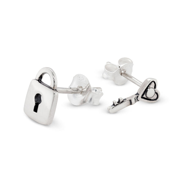 925 sterling silver lock heart key stud earrings